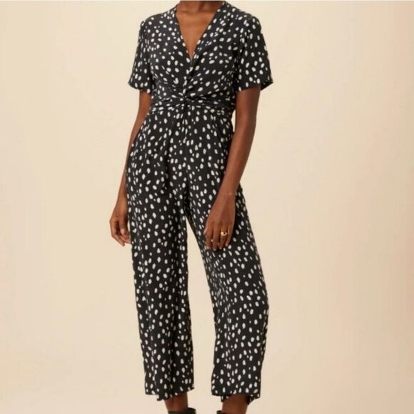 NEW AMOUR VERT WASHABLE SILK Black and White Jumpsuit M MEDIUM NWT - Picture 1 of 1